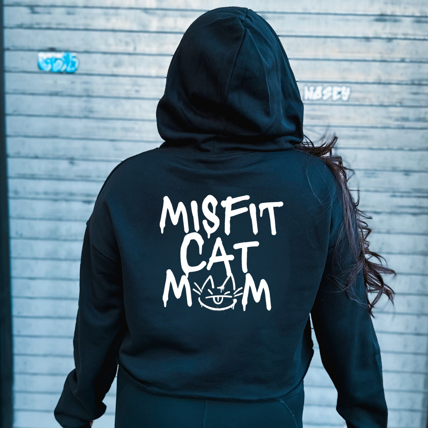 MISFIT CAT MOM CROP HOODIE