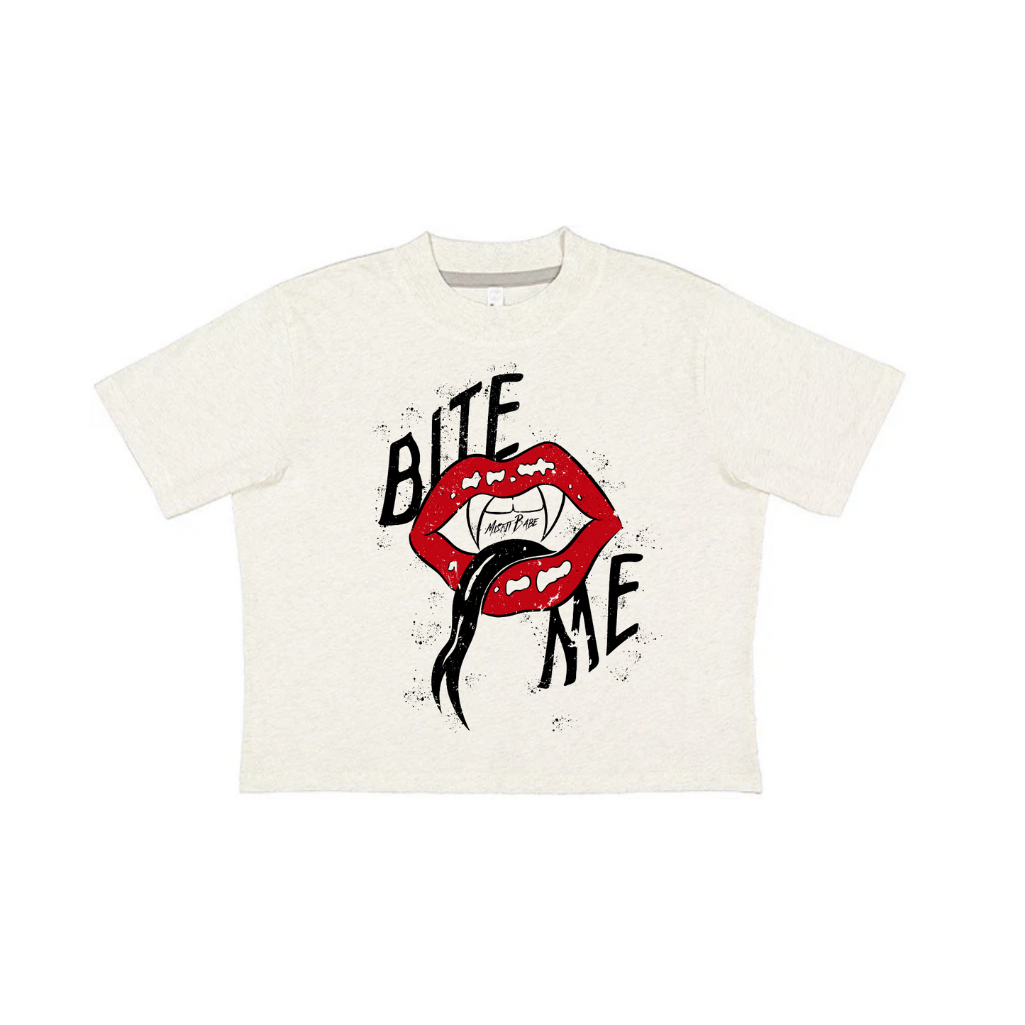 BITE ME BOXY CROP TEE - OATMEAL