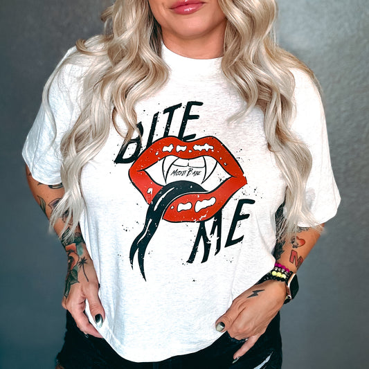 BITE ME BOXY CROP TEE - OATMEAL