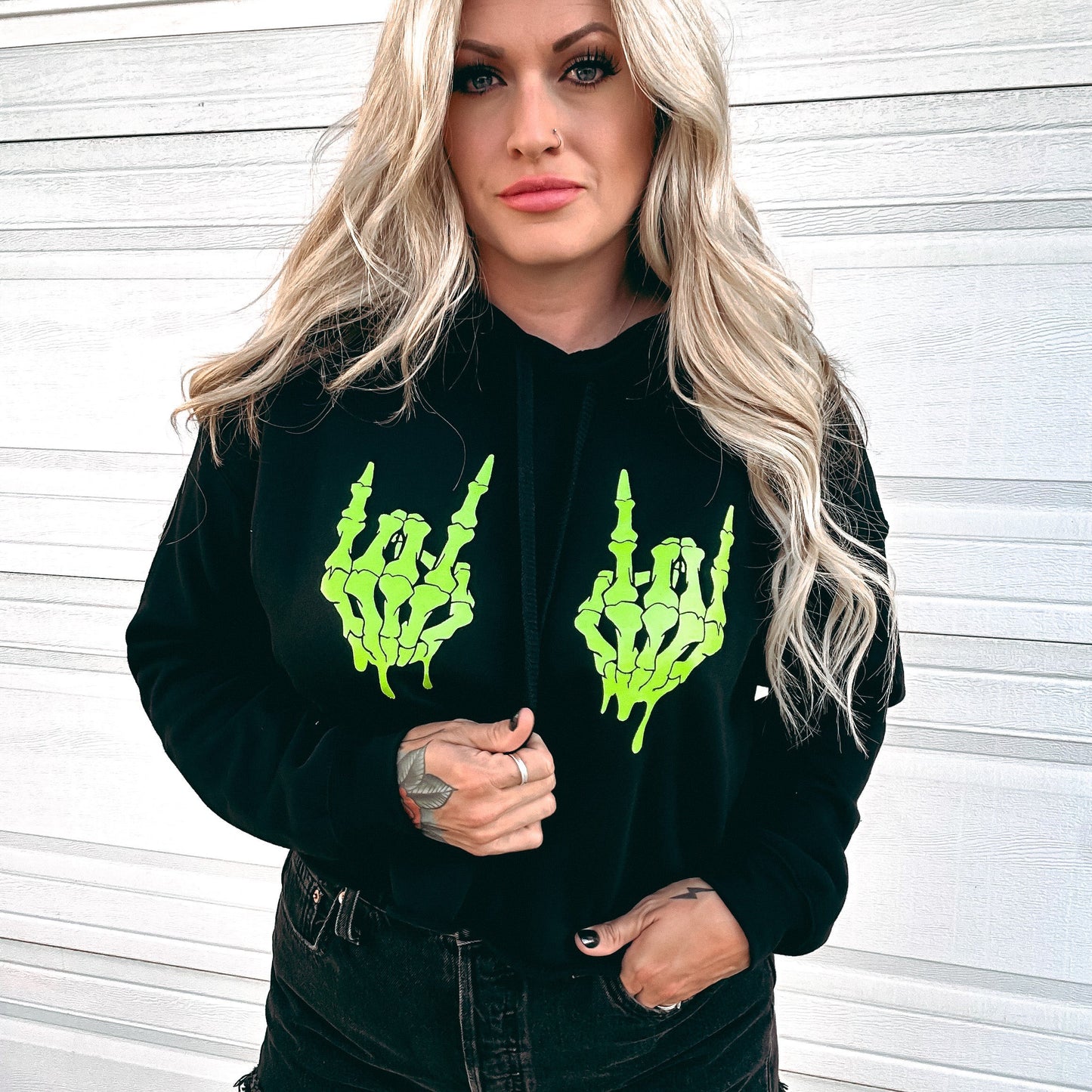 *GLOW IN THE DARK* MB DRIP LOGO BLACK CROP HOODIE